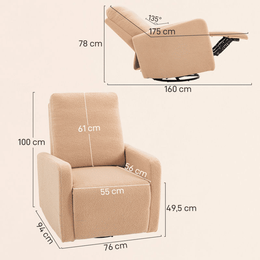 HOMCOM Poltrona Relax Reclinável Manual Poltrona Relax de Borreguito com Apoio de Braços Apoio para Pés, Acolchoado Grosso Função de Baloiço 360° Poltrona Reclinável até 135º 76x94x100 cm Marrom Claro HOMCOM Poltrona Relax Reclinável Manual Poltrona Relax de Borreguito com Apoio de Braços Apoio para Pés, Acolchoado Grosso Função de Baloiço 360° Poltrona Reclinável até 135º 76x94x100 cm Marrom Claro