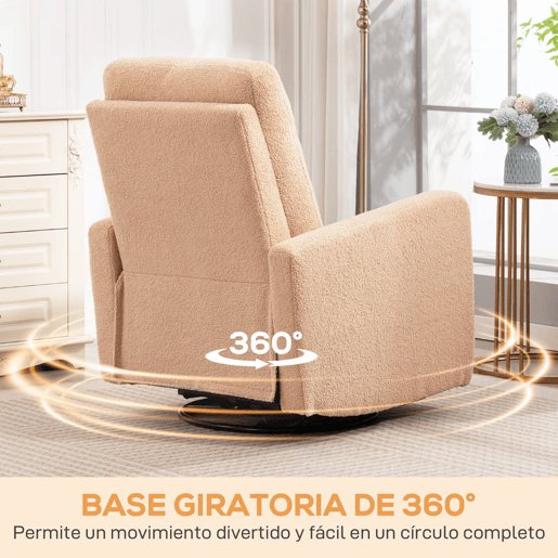 HOMCOM Poltrona Relax Reclinável Manual Poltrona Relax de Borreguito com Apoio de Braços Apoio para Pés, Acolchoado Grosso Função de Baloiço 360° Poltrona Reclinável até 135º 76x94x100 cm Marrom Claro HOMCOM Poltrona Relax Reclinável Manual Poltrona Relax de Borreguito com Apoio de Braços Apoio para Pés, Acolchoado Grosso Função de Baloiço 360° Poltrona Reclinável até 135º 76x94x100 cm Marrom Claro