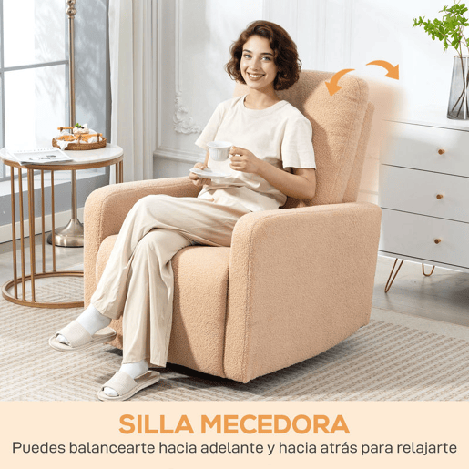 HOMCOM Poltrona Relax Reclinável Manual Poltrona Relax de Borreguito com Apoio de Braços Apoio para Pés, Acolchoado Grosso Função de Baloiço 360° Poltrona Reclinável até 135º 76x94x100 cm Marrom Claro HOMCOM Poltrona Relax Reclinável Manual Poltrona Relax de Borreguito com Apoio de Braços Apoio para Pés, Acolchoado Grosso Função de Baloiço 360° Poltrona Reclinável até 135º 76x94x100 cm Marrom Claro