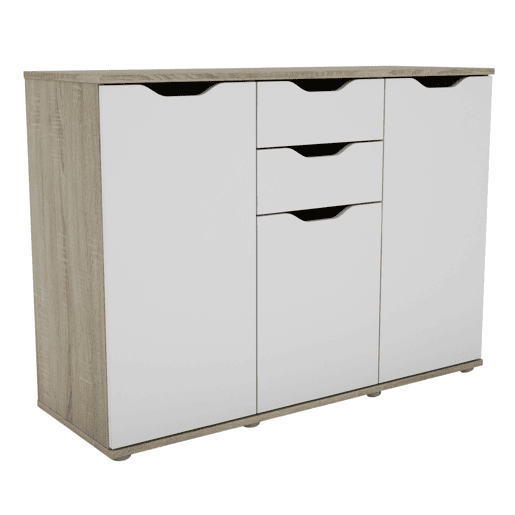 Aparador, Armário de Armazenamento 3 Portas 2 Gavetas Sala de Estar Parc Modern Carvalho Sonoma e Branco Mate 108x79x38 cm