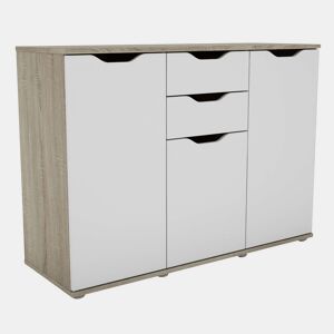 Aparador, Armário de Armazenamento 3 Portas 2 Gavetas Sala de Estar Parc Modern Carvalho Sonoma e Branco Mate 108x79x38 cm
