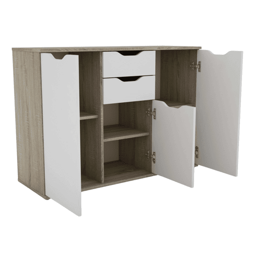 Aparador, Armário de Armazenamento 3 Portas 2 Gavetas Sala de Estar Parc Modern Carvalho Sonoma e Branco Mate 108x79x38 cm
