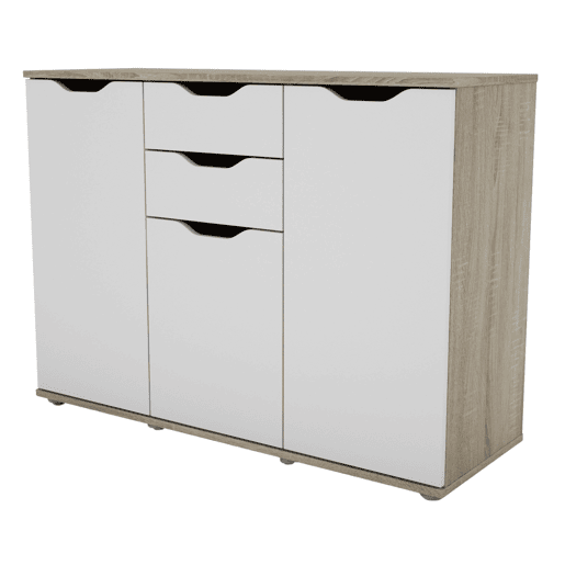 Aparador, Armário de Armazenamento 3 Portas 2 Gavetas Sala de Estar Parc Modern Carvalho Sonoma e Branco Mate 108x79x38 cm
