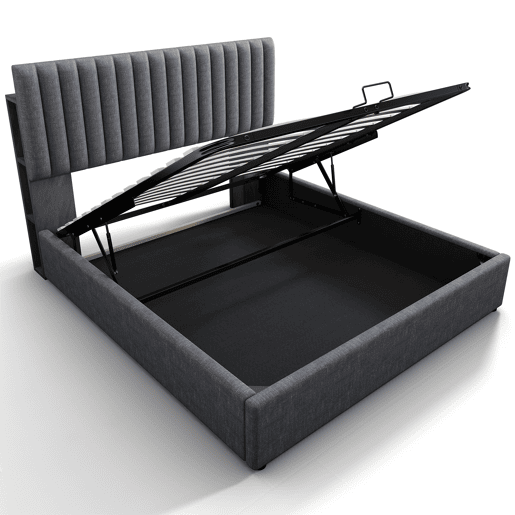 Cama com arrumação 140x200cm - LED, controlo por aplicação, USB tipo C, cabeceira ajustável - Cinza