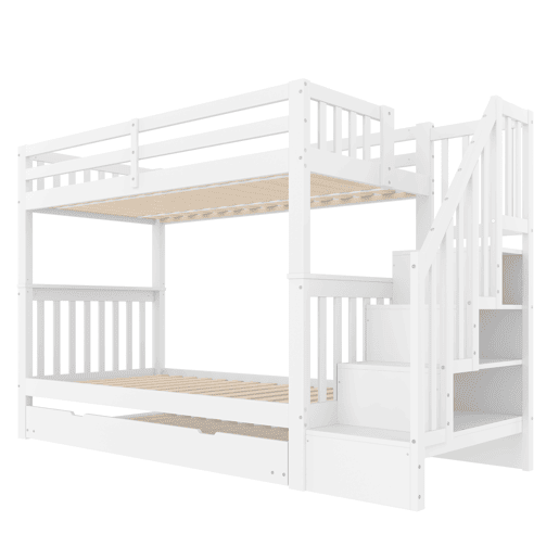 Litera 90x200 cm - com estante em escada, cama extraível, grades altas, certificação EN747-1 - branco