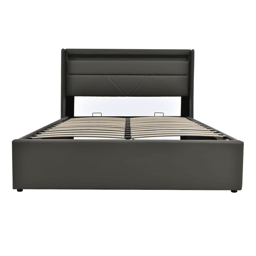 Cama estofada 160x200 - Cama com arrumação e LED - Cinza Cama estofada 160x200 - Cama com arrumação e LED - Cinza