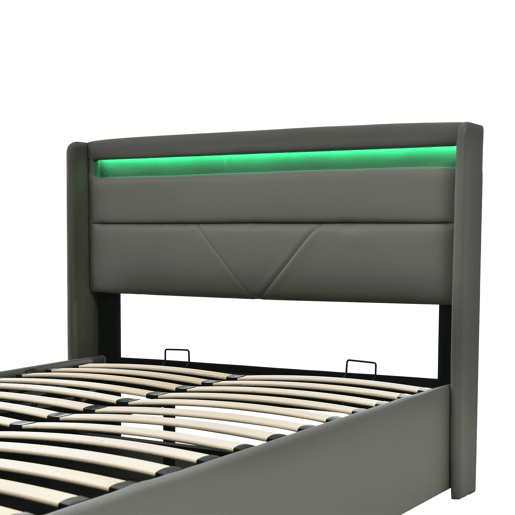 Cama estofada 160x200 - Cama com arrumação e LED - Cinza Cama estofada 160x200 - Cama com arrumação e LED - Cinza