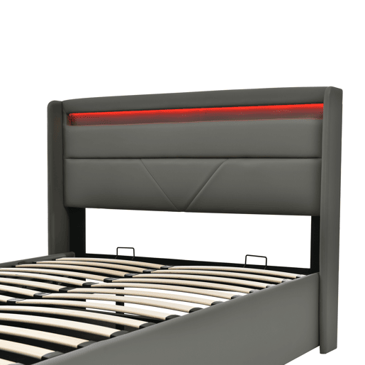 Cama estofada 160x200 - Cama com arrumação e LED - Cinza Cama estofada 160x200 - Cama com arrumação e LED - Cinza