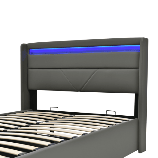 Cama estofada 160x200 - Cama com arrumação e LED - Cinza Cama estofada 160x200 - Cama com arrumação e LED - Cinza