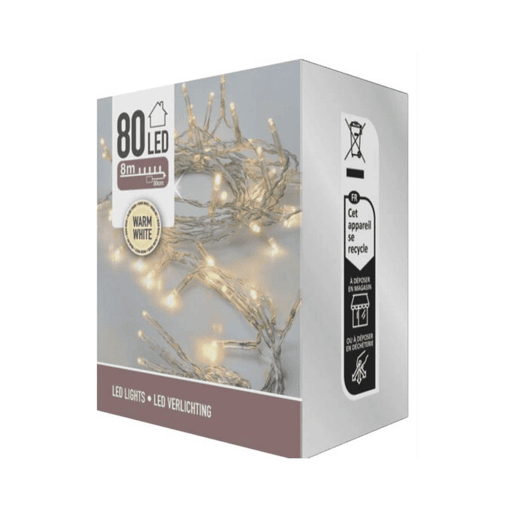 Well Home 80 Luzes de LED Branco Quente com Cabo Transparente