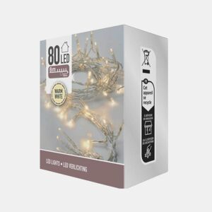 Well Home 80 Luzes de LED Branco Quente com Cabo Transparente