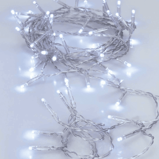 Luzes de corda LED brancas Well Home 80 com temporizador e cabo transparente