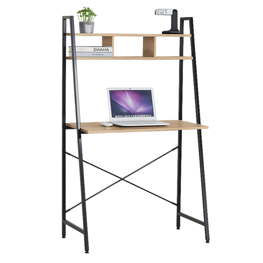 Mesa de computador de escritório estilo Simply Modern com prateleira em carvalho cambriano e preto 3 espaços abertos 86x142x46 cm
