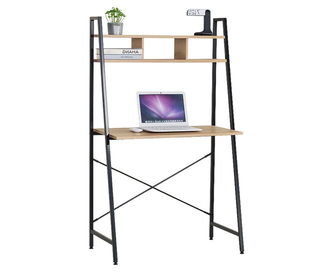 Mesa escritorio con estantería, roble y negro oficina, estantes y estudio simply 3 huecos 86x142x46 cm