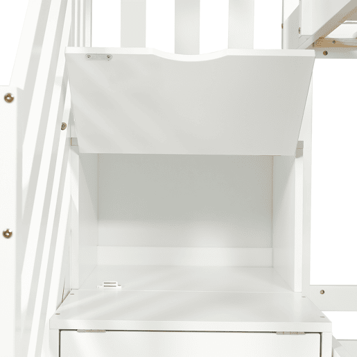 Beliche infantil 90x200 - Casinha com janela, escadas com arrumação, espaço debaixo do colchão - Branco+Natural Beliche infantil 90x200 - Casinha com janela, escadas com arrumação, espaço debaixo do colchão - Branco+Natural