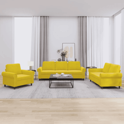 vidaXL 3 pcs conjunto de sofás com almofadões veludo amarelo