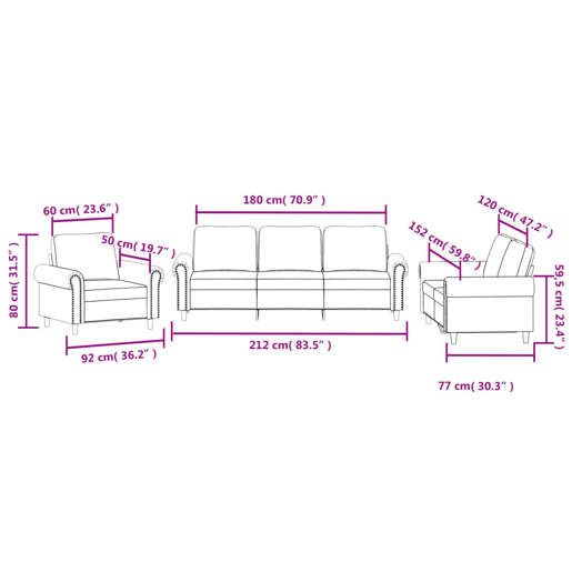 vidaXL 3 pcs conjunto de sofás com almofadões veludo castanho vidaXL 3 pcs conjunto de sofás com almofadões veludo castanho