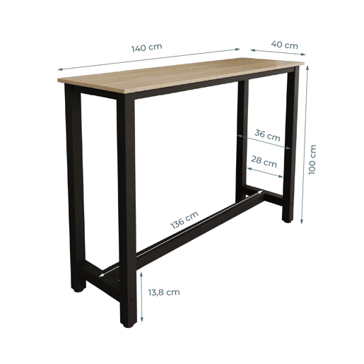 Mesa alta Cozinha Sala de jantar PretoSonoma 140x40x100 Ani Muebles Bonitos