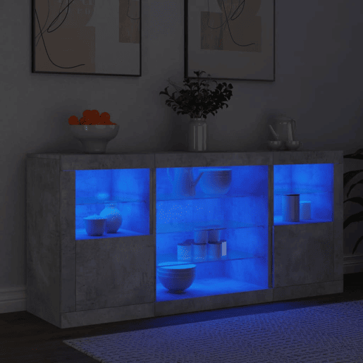 vidaXL Aparador com luzes LED 142,5x37x67 cm cinzento cimento vidaXL Aparador com luzes LED 142,5x37x67 cm cinzento cimento