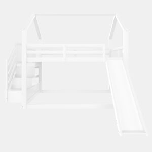Cama beliche 140x200 cm - com escada de arrumação, escorrega, cama com grades - Branco