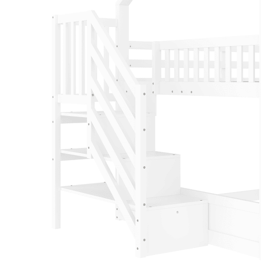 Cama beliche 140x200 cm - com escada de arrumação, escorrega, cama com grades - Branco Cama beliche 140x200 cm - com escada de arrumação, escorrega, cama com grades - Branco