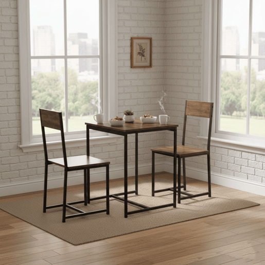 Conjunto de mesa fixa com 2 cadeiras, móveis de cozinha Jess, estilo moderno em carvalho cambriano e preto 80x77x50 cm