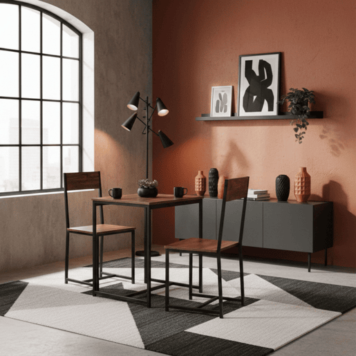 Conjunto de mesa fixa com 2 cadeiras, móveis de cozinha Jess, estilo moderno em carvalho cambriano e preto 80x77x50 cm