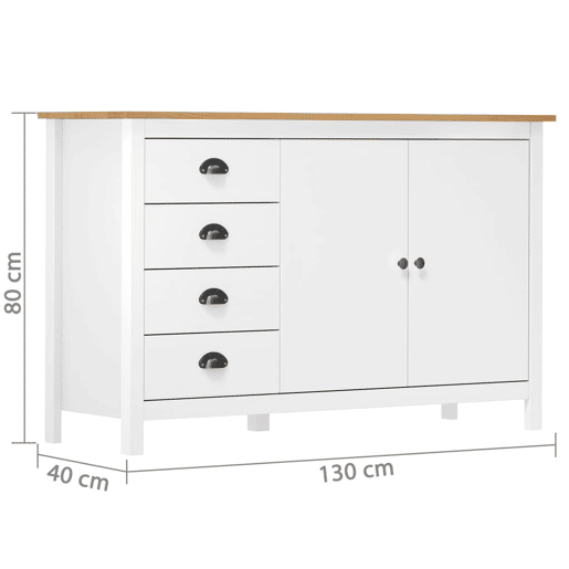 Aparador Bufete Móvel de apoio - 130x40x80 cm madeira de pinho maciça branco
