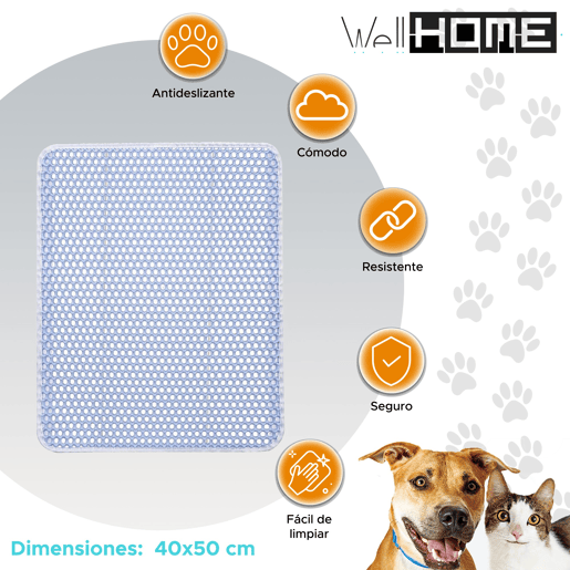 WELL HOME - Tapete para areia para gatos 40x50cm - Antiderrapante e fácil de limpar