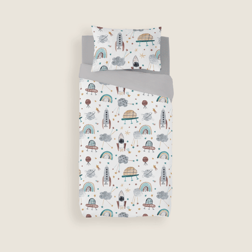 NATURALS - Capa de edredão estampada infantil Cama 90 - Algodão extra macio - Inclui 1 fronha - ROCKET