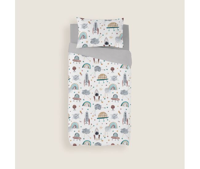 Naturals - funda nórdica estampada infantil cama 90 - algodón extra suave - incluye 1 funda de almohada - rocket