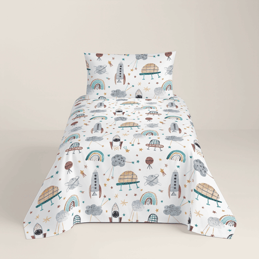 NATURALS - Capa de edredão estampada infantil Cama 90 - Algodão extra macio - Inclui 1 fronha - ROCKET