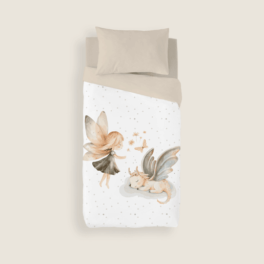 NATURALS - Capa de edredão estampada infantil Cama 105 - Algodão extra macio - Inclui 1 fronha - ELIA