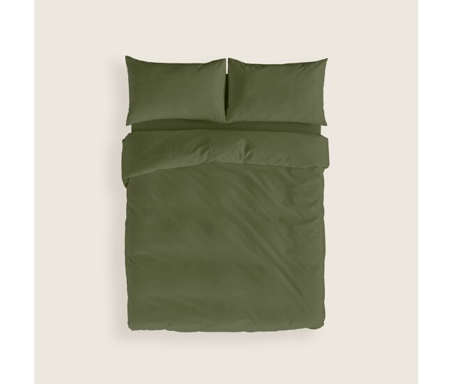 Naturals - funda nórdica lisa cama 90 - cierre con botones - 100% algodón - incluye 1 o 2 fundas de almohada - verde botella