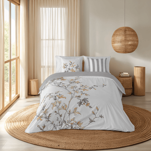 NATURALS - Capa de edredão estampada Cama 105 - Algodão extra macio - Inclui 1 ou 2 fronhas - SARAH