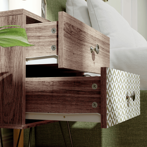 HOMCOM Mesa de Cabeceira com 2 Gavetas Mesa de Noite com Pés de Aço Estilo Boémio Mesa de Cabeceira para Quarto Sala de Estar 45x39x55,5 cm Marrom