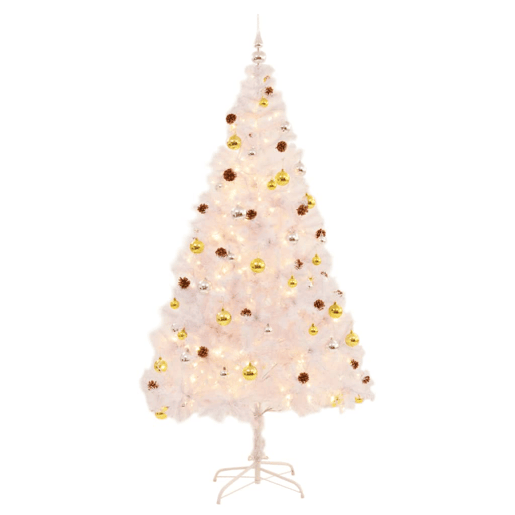 Árvore de Natal artificial pré-iluminada enfeites 210cm branco