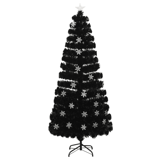 Árvore de Natal - Pinheiro de Natal com flocos de neve LED 180 cm fibra ótica preto