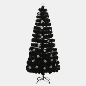 Árvore de Natal - Pinheiro de Natal com flocos de neve LED 180 cm fibra ótica preto