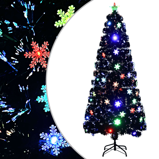 Árvore de Natal - Pinheiro de Natal com flocos de neve LED 180 cm fibra ótica preto