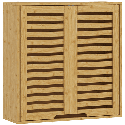 HOMCOM Armário de Parede de Bambu Móvel de Casa de Banho Suspenso com Prateleira Ajustável Portas de Ripas Armário de Armazenamento para Cozinha Lavandaria Sobre o Sanita 60x20x60 cm Madeira HOMCOM Armário de Parede de Bambu Móvel de Casa de Banho Suspenso com Prateleira Ajustável Portas de Ripas Armário de Armazenamento para Cozinha Lavandaria Sobre o Sanita 60x20x60 cm Madeira