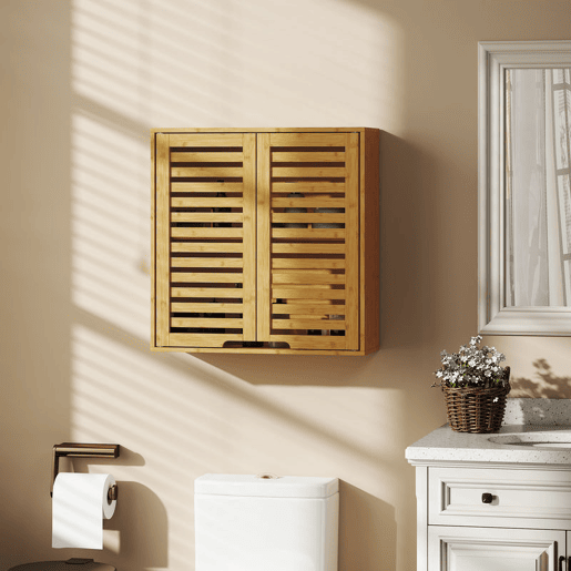 HOMCOM Armário de Parede de Bambu Móvel de Casa de Banho Suspenso com Prateleira Ajustável Portas de Ripas Armário de Armazenamento para Cozinha Lavandaria Sobre o Sanita 60x20x60 cm Madeira HOMCOM Armário de Parede de Bambu Móvel de Casa de Banho Suspenso com Prateleira Ajustável Portas de Ripas Armário de Armazenamento para Cozinha Lavandaria Sobre o Sanita 60x20x60 cm Madeira