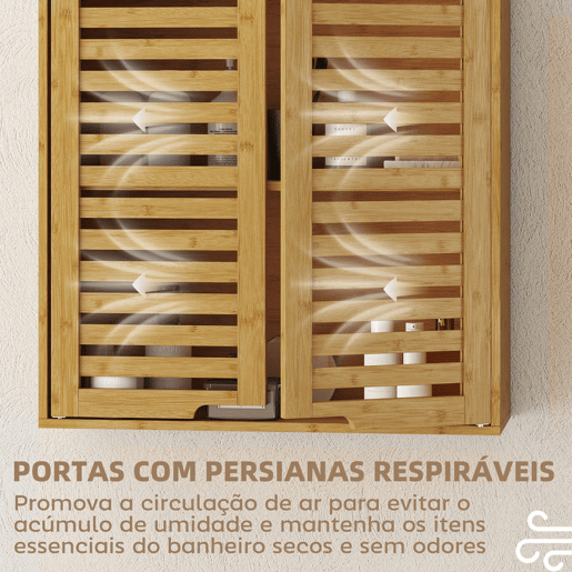 HOMCOM Armário de Parede de Bambu Móvel de Casa de Banho Suspenso com Prateleira Ajustável Portas de Ripas Armário de Armazenamento para Cozinha Lavandaria Sobre o Sanita 60x20x60 cm Madeira HOMCOM Armário de Parede de Bambu Móvel de Casa de Banho Suspenso com Prateleira Ajustável Portas de Ripas Armário de Armazenamento para Cozinha Lavandaria Sobre o Sanita 60x20x60 cm Madeira