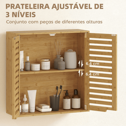 HOMCOM Armário de Parede de Bambu Móvel de Casa de Banho Suspenso com Prateleira Ajustável Portas de Ripas Armário de Armazenamento para Cozinha Lavandaria Sobre o Sanita 60x20x60 cm Madeira HOMCOM Armário de Parede de Bambu Móvel de Casa de Banho Suspenso com Prateleira Ajustável Portas de Ripas Armário de Armazenamento para Cozinha Lavandaria Sobre o Sanita 60x20x60 cm Madeira