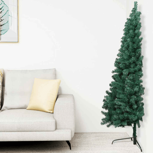 Meia árvore Natal artificial pré-iluminada c bolas verde