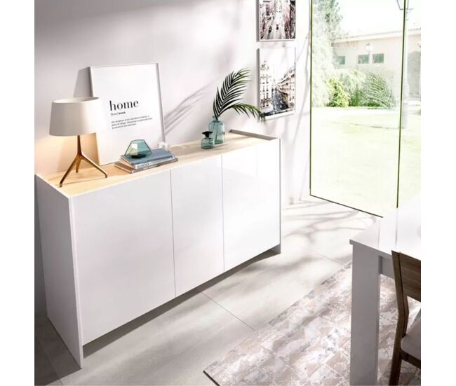 Aparador Kloe con 3 puertas blanco/natural 76x138x42 cm