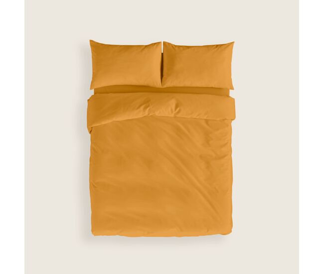 Naturals - funda nórdica lisa cama 135 - cierre con botones - 100% algodón - incluye 1 o 2 fundas de almohada - ocre