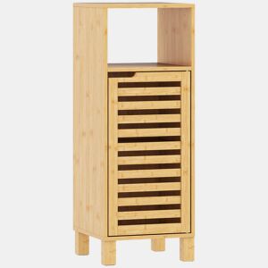 HOMCOM Armário de Casa de Banho Estreito Móvel Auxiliar de Casa de Banho com Porta de Ripas Prateleira Aberta Prateleira Ajustável para Espaços Pequenos 60x30x108 cm Madeira