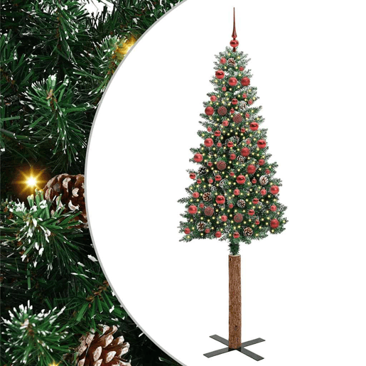 Árvore de Natal - Pinheiro de Natal Slim com 300 LEDs Verde e Branco 180 cm