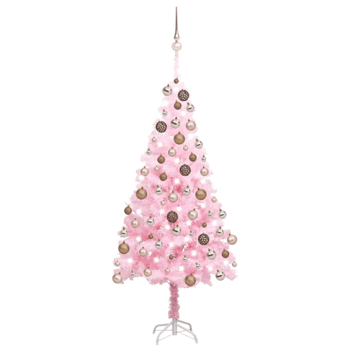 Árvore Natal artificial pré-iluminada c bolas PVC rosa